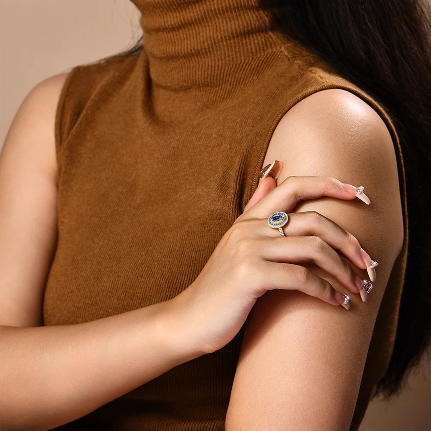 Azure Blue Moissanite Wedding Ring